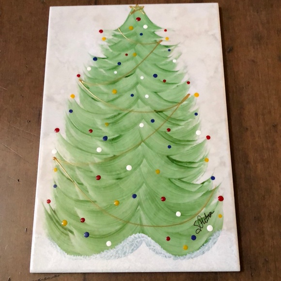 Hand Painted & Signed Ceramic Tile Serving Platter - Picture 2 of 5